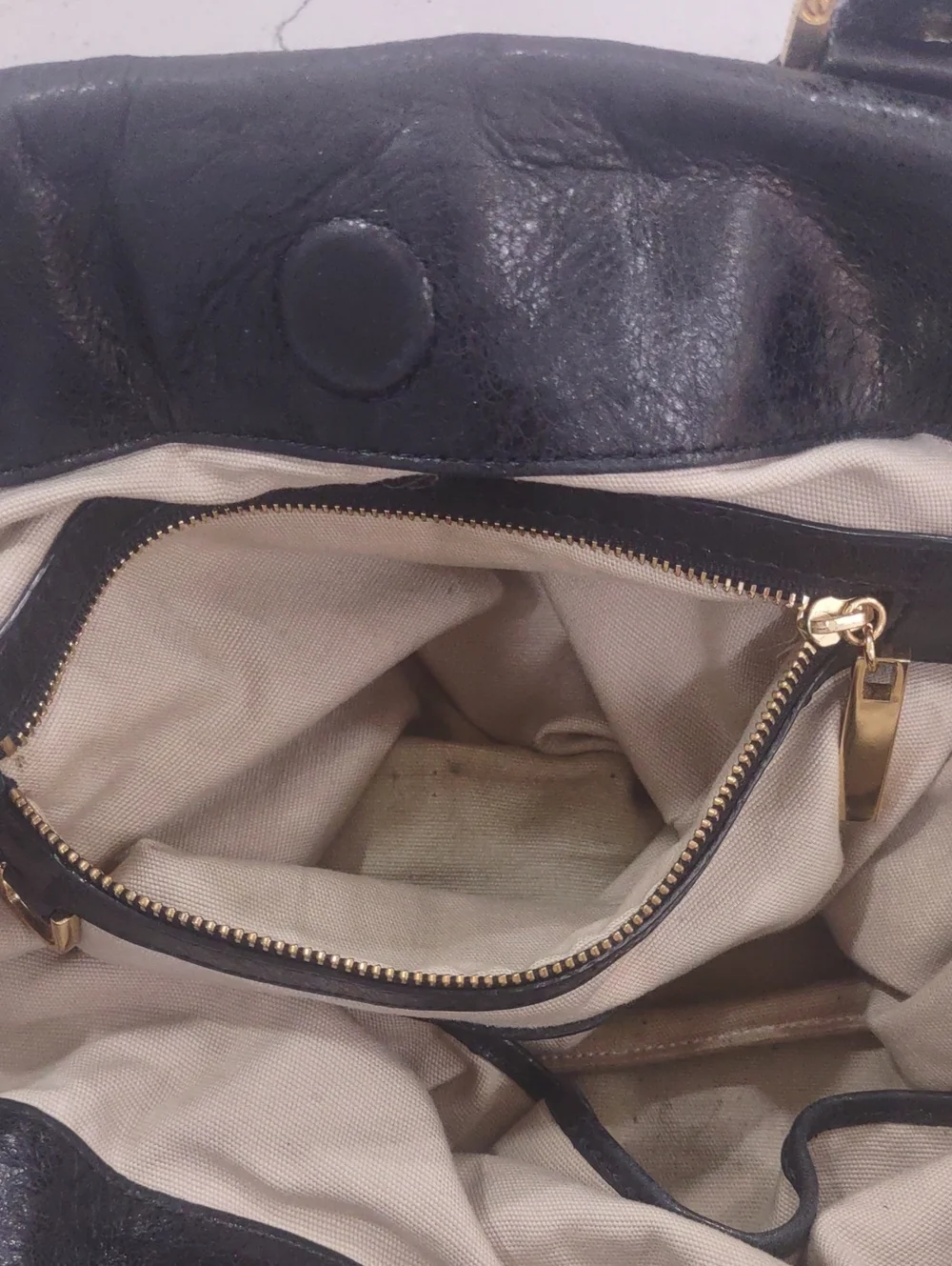 Tory Burch Black Leather Tote with Gold Tone Metal Chain Strap 